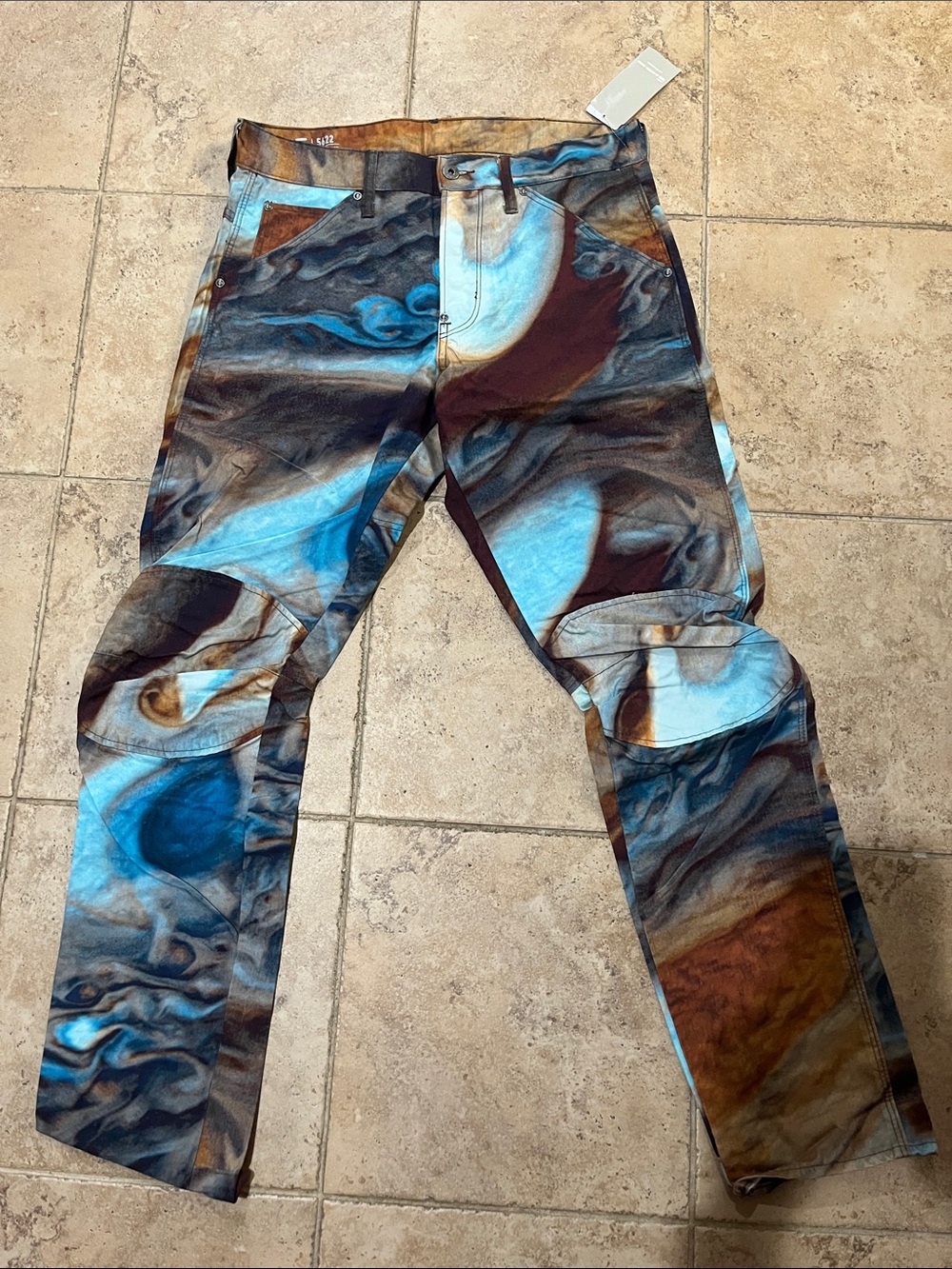 Men's Marble-Print Blue & Brown Jeans